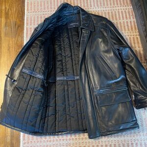 London Fog Men's Black  Leather Coat